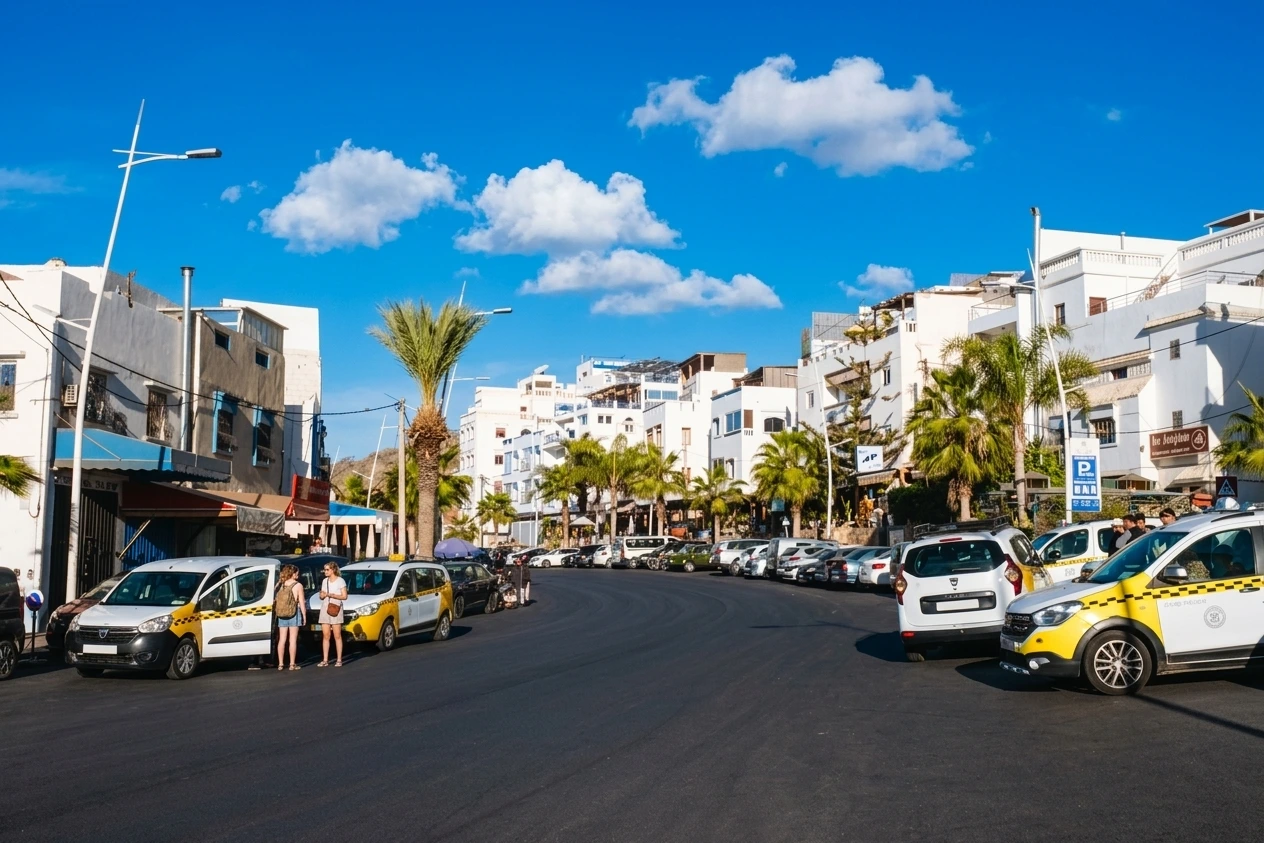 Moroccan grand shared taxi at taghazout