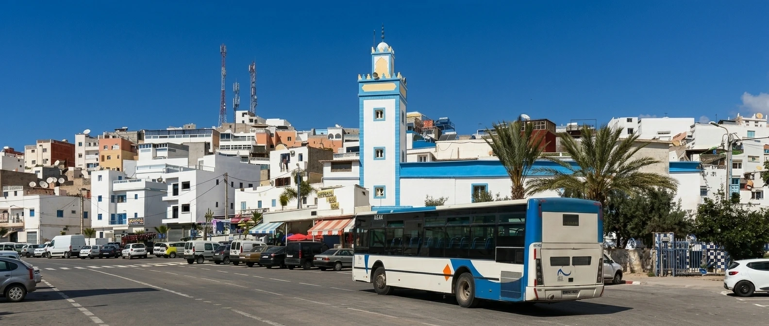 bus stop area in Taghazout for Agadir transport