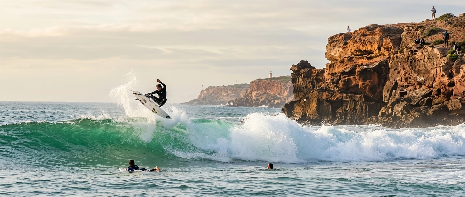 Advanced surf break near Agadir with experienced surfer riding wave