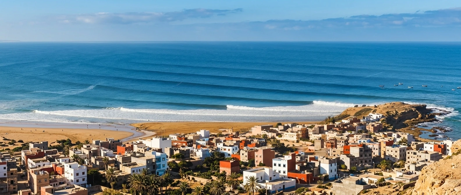 Banana Beach Agadir surfers and beach waves