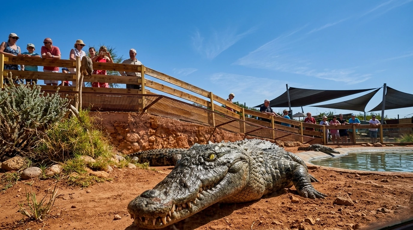 Crocodile feeding session at Crocoparc Agadir