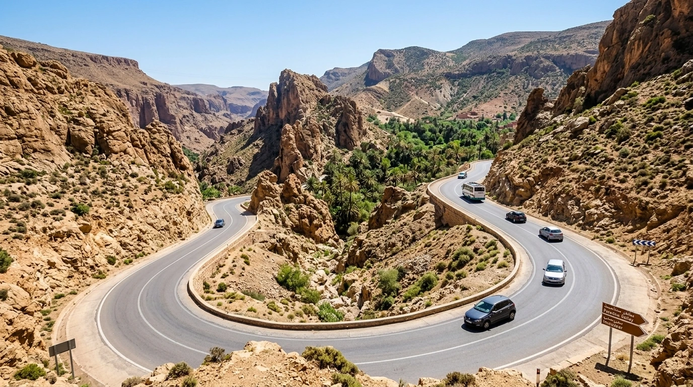 Road from Agadir to Paradise Valley mountain scenery and curves