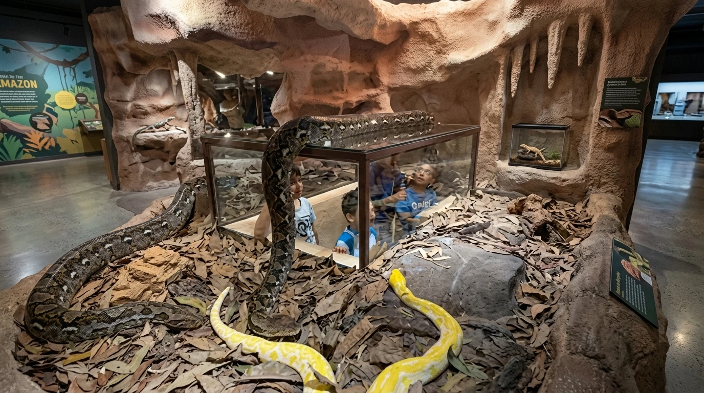 Snake exhibit inside Crocoparc Agadir Morocco