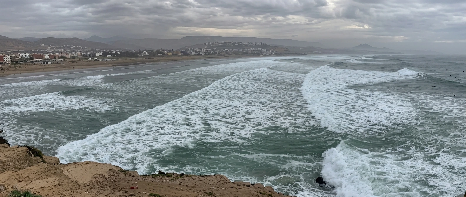 Winter surfing season in Agadir Morocco with strong Atlantic waves