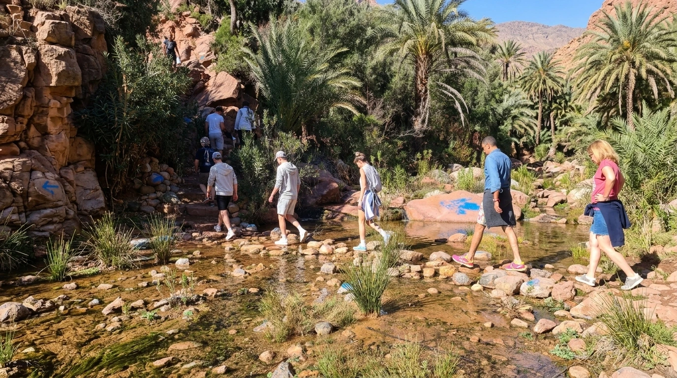 Safe hiking paths and pools in Paradise Valley Morocco